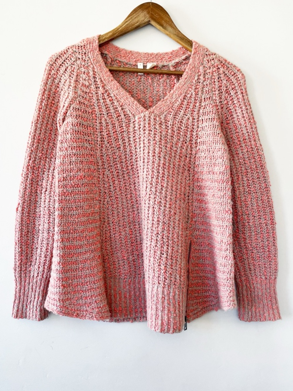 Anthropologie Moth Coral Pink Marled V-Neck Knit Sweater Size XS EUC